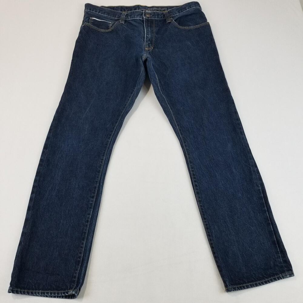 GAP Premium Jeans Mens 34x30 Blue Selvedge Raw Slim Straight Leg Denim Pants